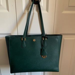 Tory Burch Robinson Leather Tote Pine Green